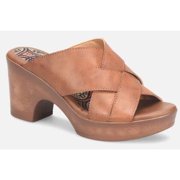 boc Shoes - BOC Gina SlipOn Leather Crisscross Platform Sandals Sz 9 Chunky Brown Granny New